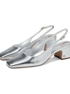 NWT Sam Edelman Terra Silver Metallic Slingback Block Heels Size 7